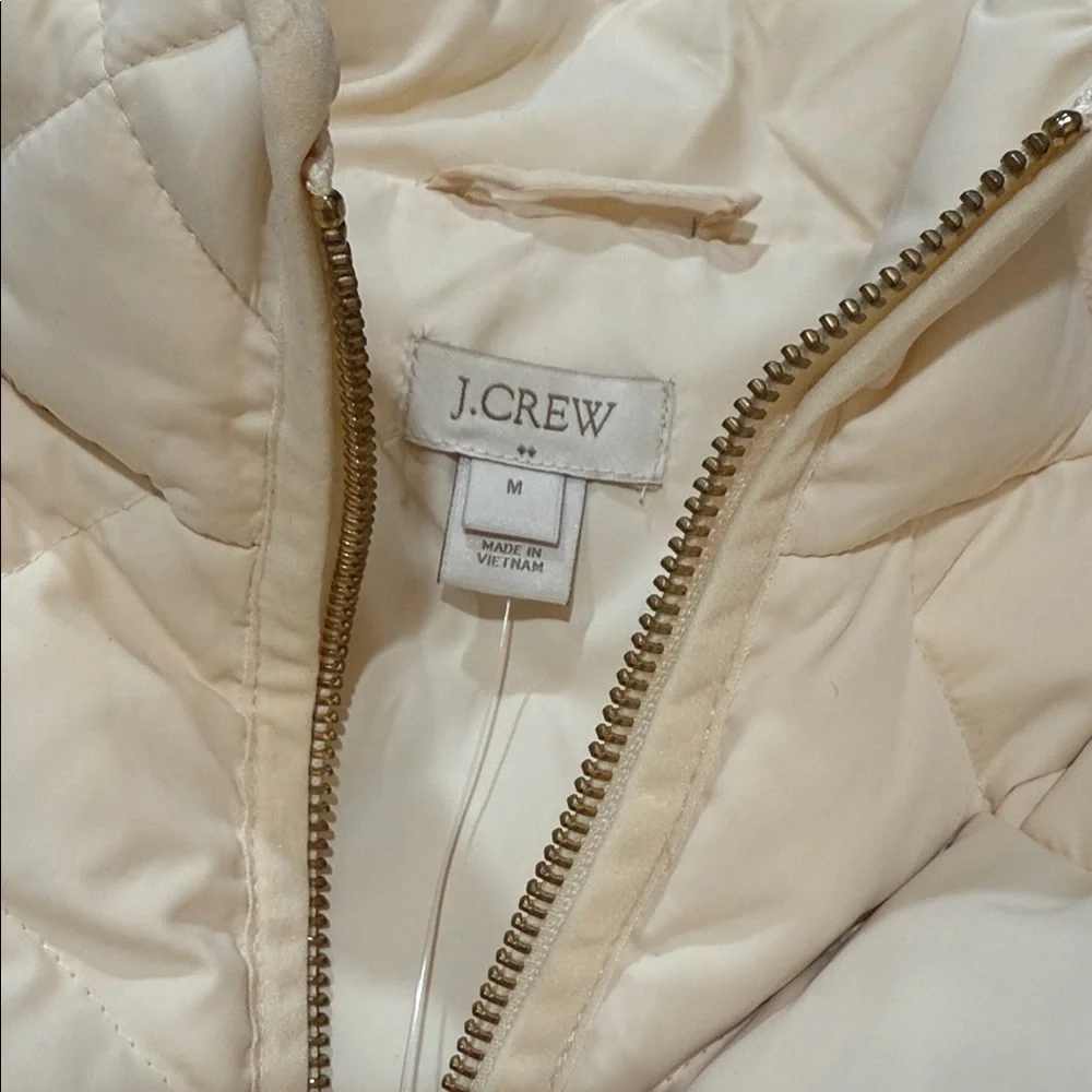 J. Crew Factory Ivory Quilted Vest with Gold Zipper